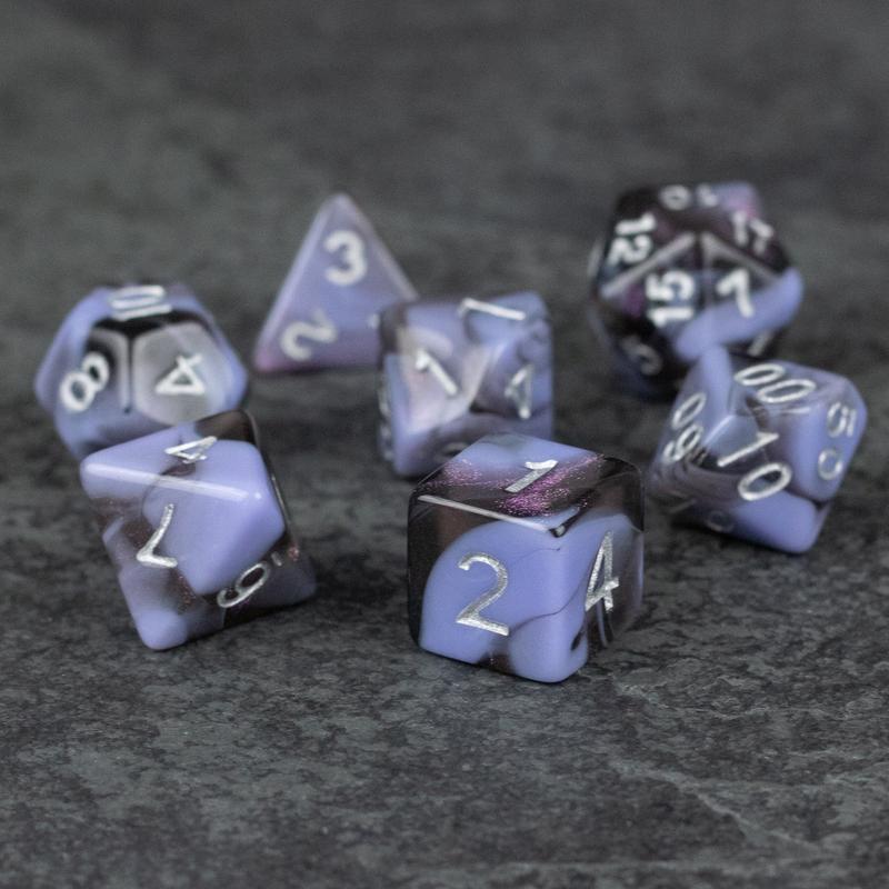 Periwinkle and Black Marbled DnD Dice Set - Dice for Dungeons and Dragons, D&D, RPGs