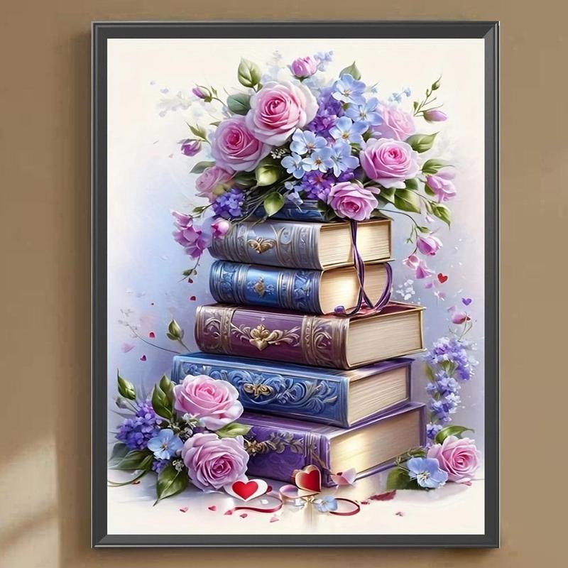 Flower & Book Pattern DIY Diamond Arts Colorful Painting Kit without Frame, DIY 5D Diamond Arts Colorful Painting Kit, Wall Art Decor for Home