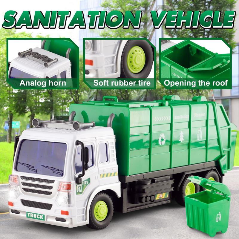 Remote Control Garbage Truck and Excavator Toys, Waste Management RC Car and Beginner Construction Playset with LED Lights