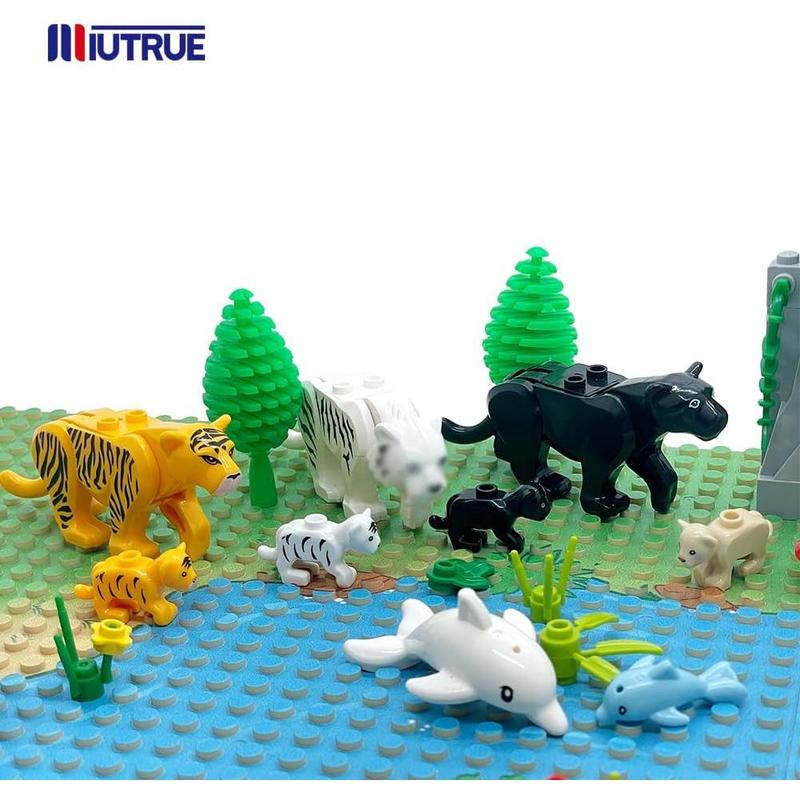 23pcs Animals Mini Figures Friends Sets with Baby Building Block Farm Zoo Animals Toy for Boys Girls 6-7-8-9-10-11-12 Kits Tiger Leopard Bear Dog Dolphin Turtle Squirrel