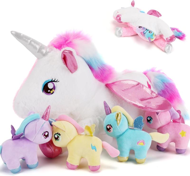 5 Pieces Unicorn Stuffed Animals - 1 Mommy Stuffed Unicorn with 4 Babies - Unicorns Gifts for Girls Ages 3 4 5 6 7 8, Unicorns Plush Toys for Christmas, Valentine's, Birthday Gifts (Pink) Unicorn Gifts stuffed animals kid baby