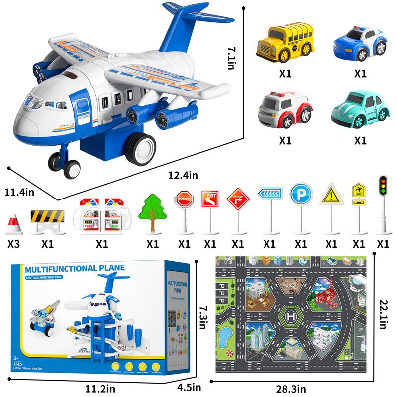 Flying Toys Multifuntional Airplane Toyset with Road Signs, Inertial Cars & Map