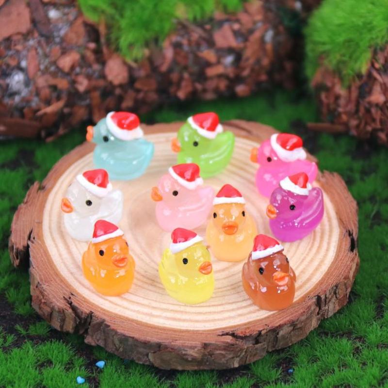 Mini Cartoon Duck Decorative Ornament, 20pcs 50pcs Luminous Duck Decoration, DIY Handmade Resin Accessories, Micro Landscape Decoration, Fish & Aquatic Supplies, Christmas Gift