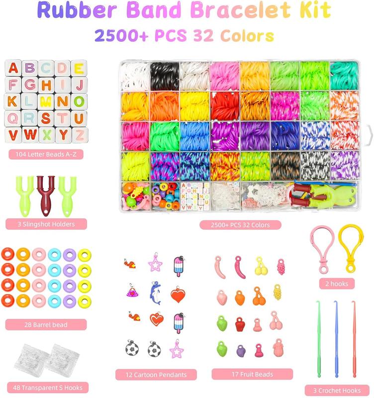 2500+ Rubber Band Bracelet Kit in 32 Color, Loom Refill Bracelet kit, Loom Bands Kit, Bracelet Making Kit Rubber Band for Weaving DIY Crafting Birthday and Christmas Gift