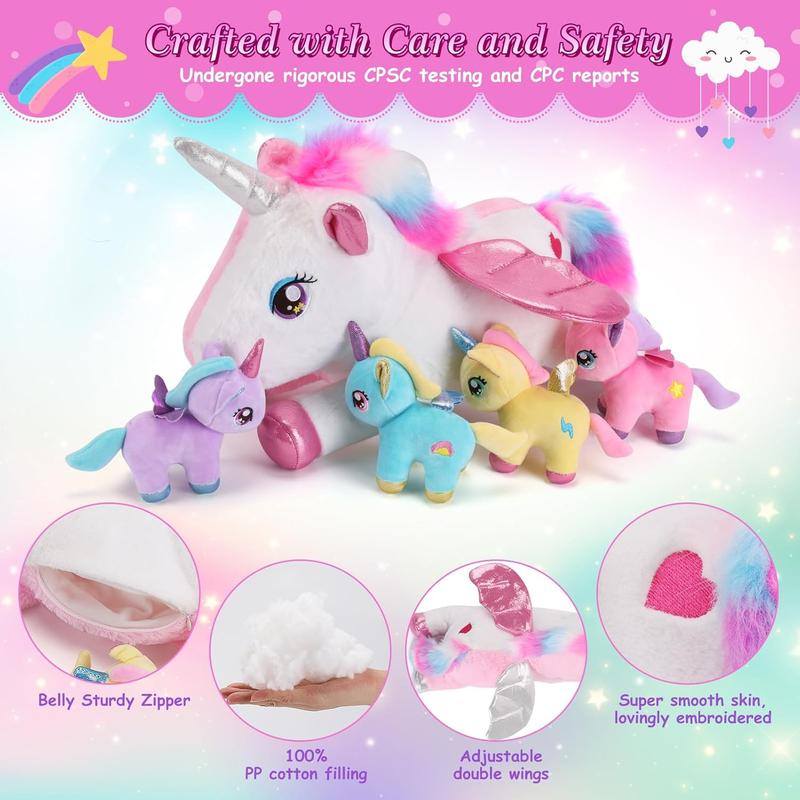 5 Pieces Unicorn Stuffed Animals - 1 Mommy Stuffed Unicorn with 4 Babies - Unicorns Gifts for Girls Ages 3 4 5 6 7 8, Unicorns Plush Toys for Christmas, Valentine's, Birthday Gifts (Pink) Unicorn Gifts stuffed animals kid baby