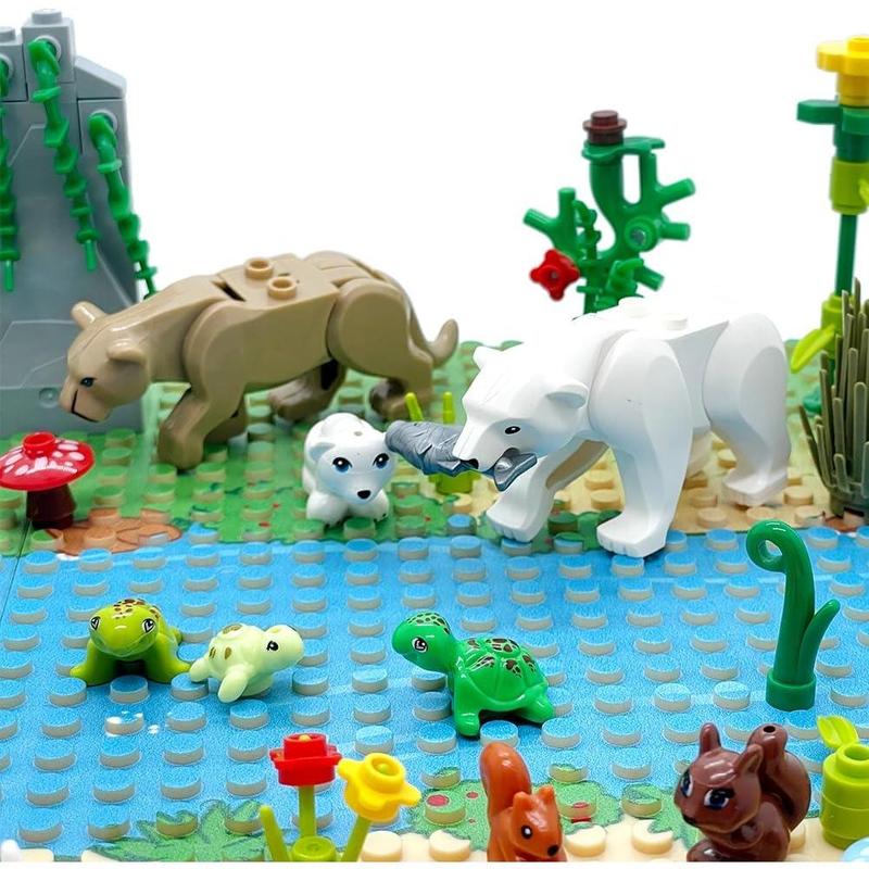 23pcs Animals Mini Figures Friends Sets with Baby Building Block Farm Zoo Animals Toy for Boys Girls 6-7-8-9-10-11-12 Kits Tiger Leopard Bear Dog Dolphin Turtle Squirrel