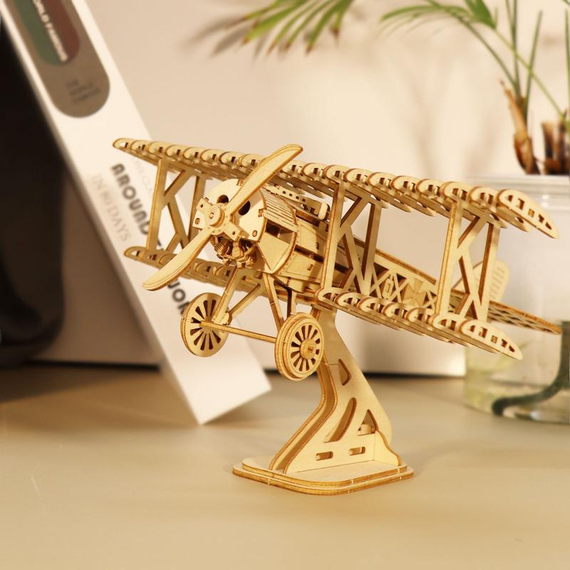 3D Wooden Puzzle Wood DIY Craft  Bi-Plane Model kits Handmade Gifts