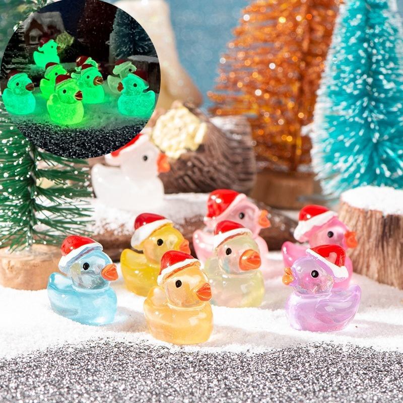 Mini Cartoon Duck Decorative Ornament, 20pcs 50pcs Luminous Duck Decoration, DIY Handmade Resin Accessories, Micro Landscape Decoration, Fish & Aquatic Supplies, Christmas Gift