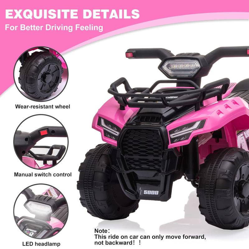 6V Electric Kids ATV Quad with Headlights, MP3, USB - For 18-36 Month Boys and Girls