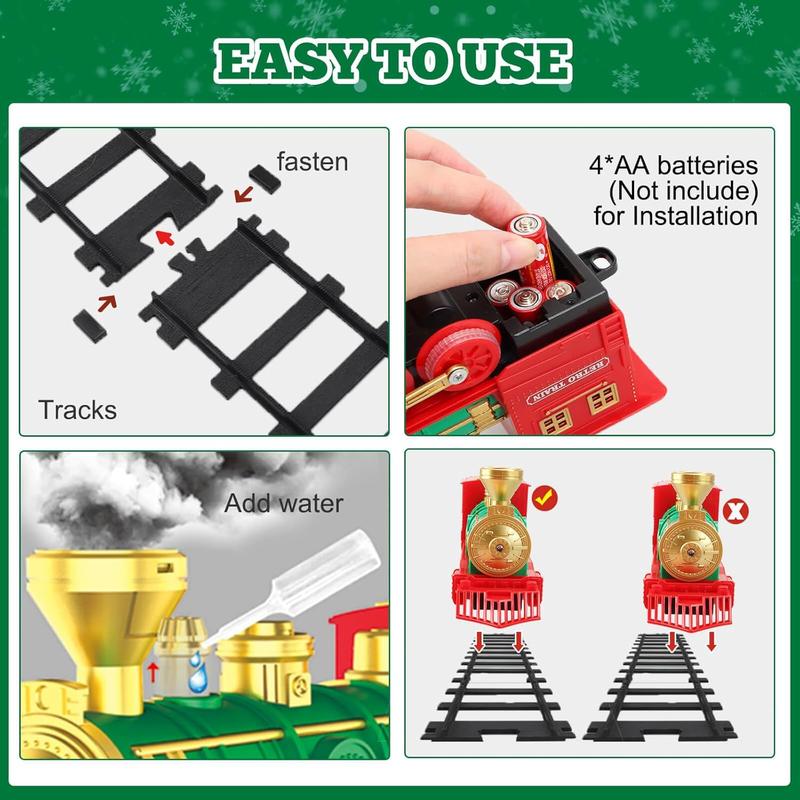 Electric Train Set with Smoke and Light for Toddlers Age 3 4 5 Year Old: Christmas Train Sets for Around The Tree with Adjustable Sound and Music Christmas Birthday Gift for Kids Age 6 7 8+