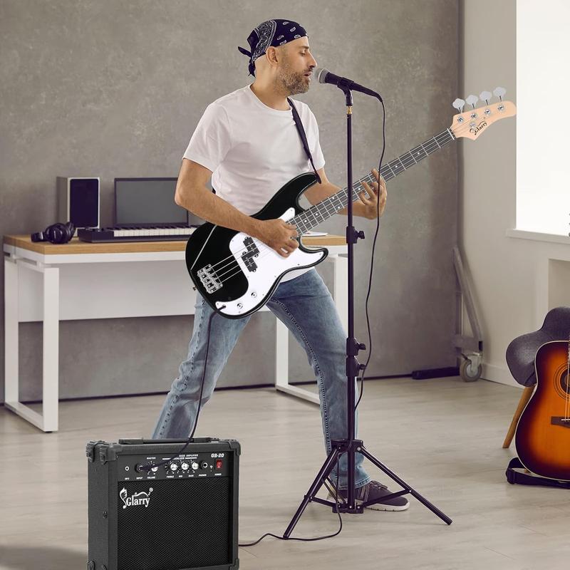 GLARRY Full Size Electric Bass Guitar Beginner Kit 4 String with AMP, Cable, Strap, Bag and Accessories (Black)