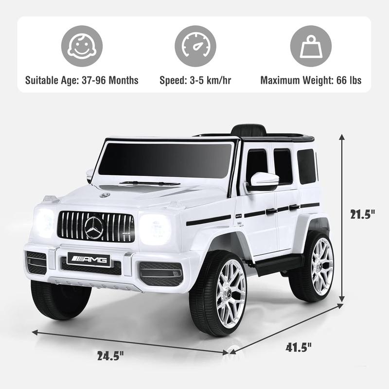 Licensed Mercedes-Benz G63 Kids Ride-On Car, 12V Electric Vehicle with Remote Control, Spring Suspension, Music, Horn, Safety Lock, Perfect Gift for Boys and Girls