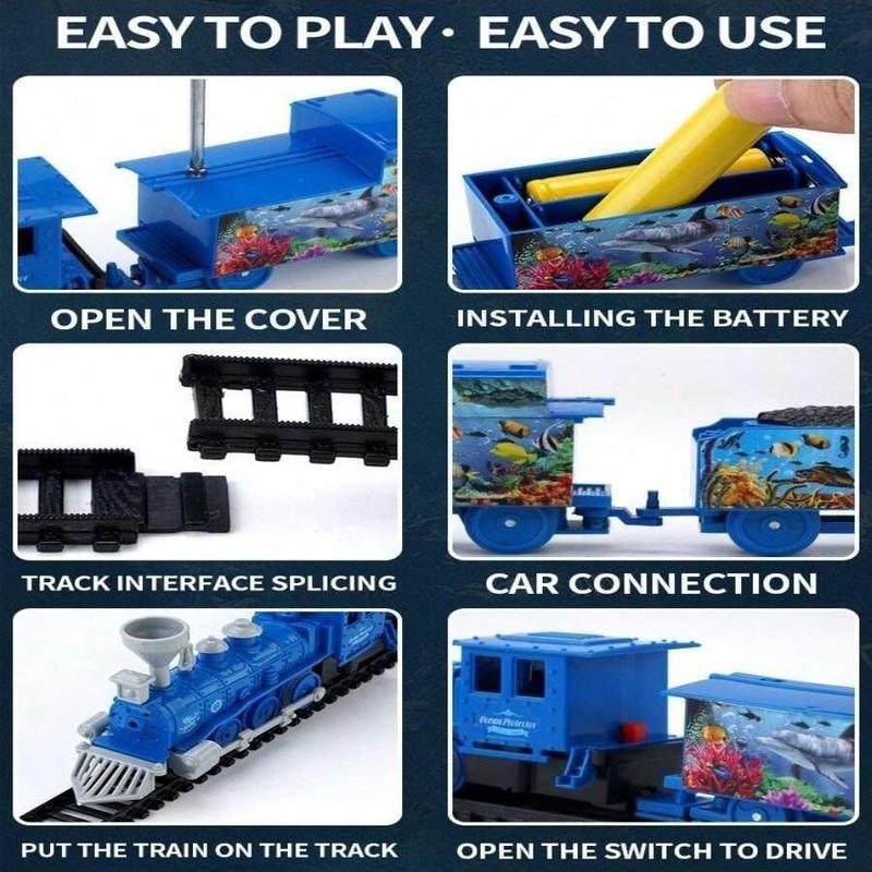 Ocean Train Toy (1 Set), Electric Ocean Train Toy, Assembled with Circular Train Tracks, Best Birthday Gift