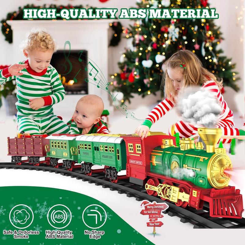 Electric Train Set with Smoke and Light for Toddlers Age 3 4 5 Year Old: Christmas Train Sets for Around The Tree with Adjustable Sound and Music Christmas Birthday Gift for Kids Age 6 7 8+