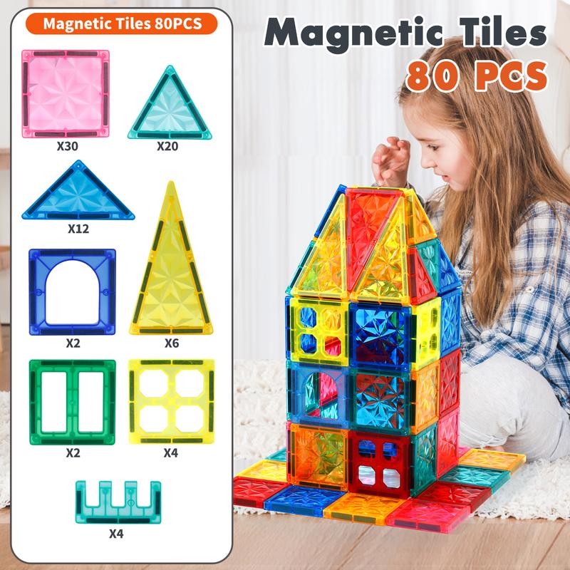 Crystal Magnetic Tiles for Kids - STEM Educational Magnet Building Blocks Set, 4D Diamond Cut Design