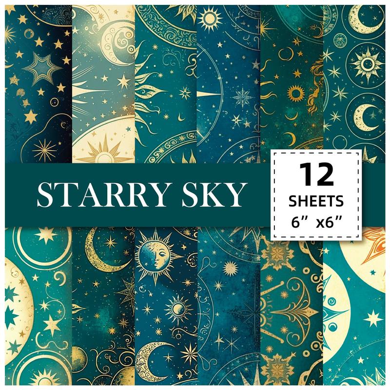 Starry Sky Pattern Diy Material Paper, 12pcs pack Scrapbooking & Journal Making Material Paper, Diy Decorative Supplies for Home & Office