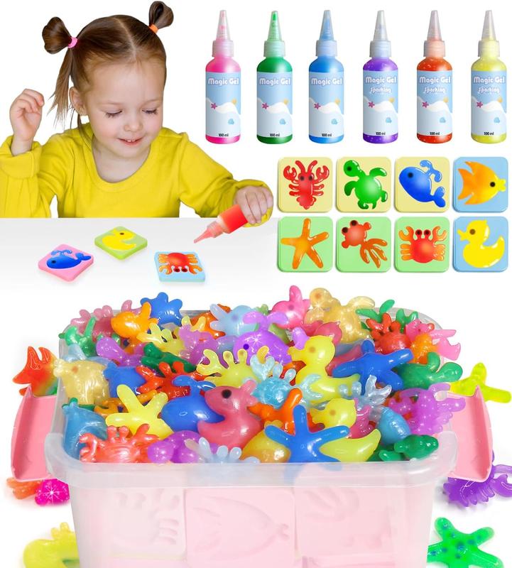 Christmas gift Magic Water Elf Toy Kit - Aqua Elf Water Gel Kit - 100ml Large Capacity Water Fairy Kits with 8 Marine Animals Molds, Christmas Gifts for Kids Birthday Gifts Party Favors (6 Colors)