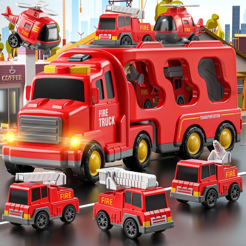 Fire Toys s s - 5 in 1 Carrier Truck Transport, Friction Power Vehicles s, Christmas Birthday Gifts