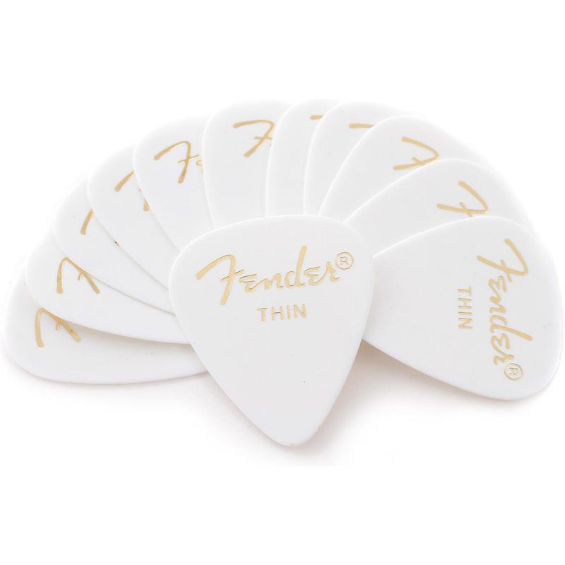 Fender 351 Classic Celluloid Guitar Picks - WHITE, THIN - 12-Pack (1 Dozen)