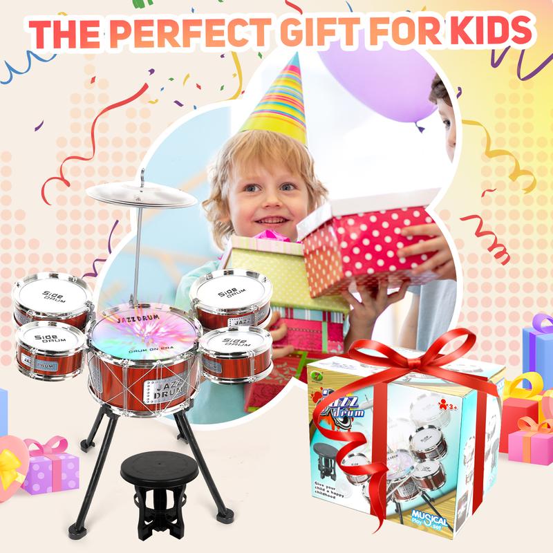 M SANMERSEN  Drum Set Jazz Drum Kit 8 Piece for Toddler Educational Percussion Musical Instruments Drum Toy Playset Xmas Gift for Boys Girls