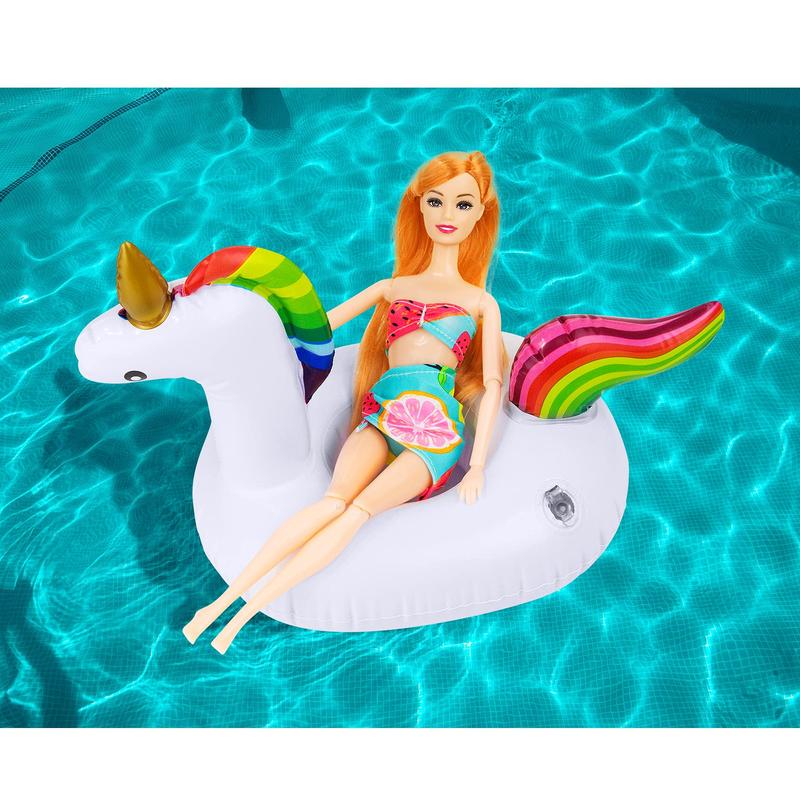 9 doll pool inflatable floats, including - flamingo, doughnut, pineapple, shells, crab, rabbit inflatable drink holder(No Doll）