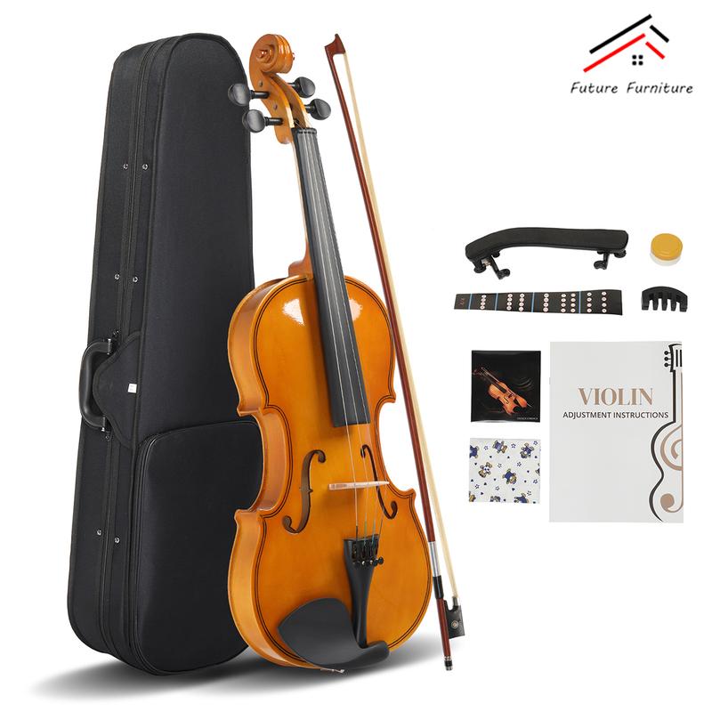 Full Size 4 4 Violin Set for Adults Beginners Students with Hard Case,Violin Bow,Shoulder Rest,Rosin,Extra Strings and Sordine