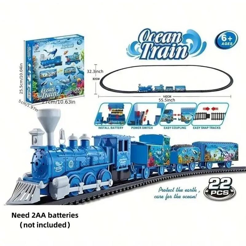 Ocean Train Toy (1 Set), Electric Ocean Train Toy, Assembled with Circular Train Tracks, Best Birthday Gift