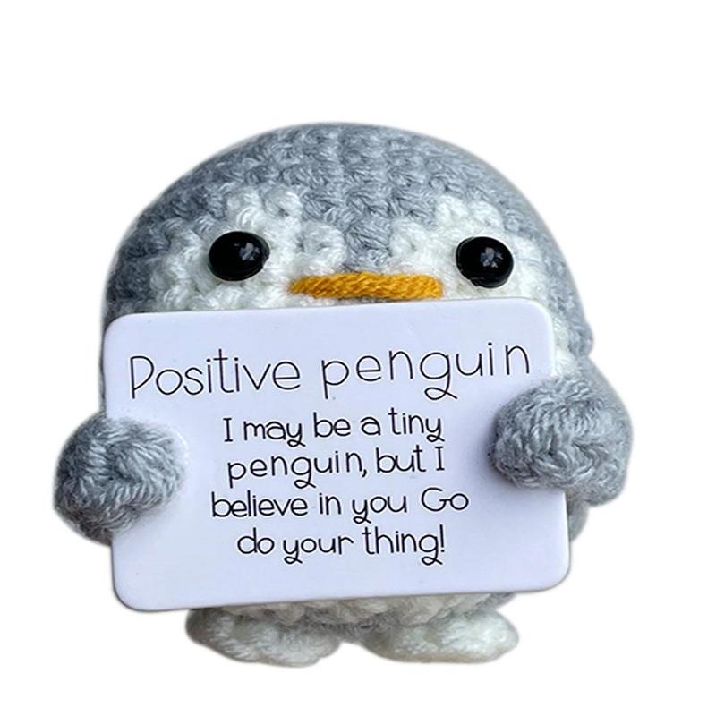 Christmas Positive Penguin Design Crochet Plush Toy, Cute Penguin Plushie, Cute Animal Plush Toy, Knitted Plush Toy, Crochet Toy, DIY Crochet Supplies, Christmas Gift