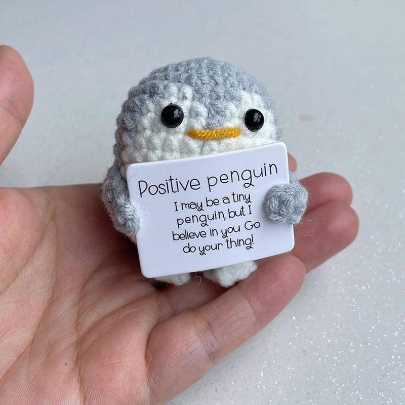 Christmas Positive Penguin Design Crochet Plush Toy, Cute Penguin Plushie, Cute Animal Plush Toy, Knitted Plush Toy, Crochet Toy, DIY Crochet Supplies, Christmas Gift