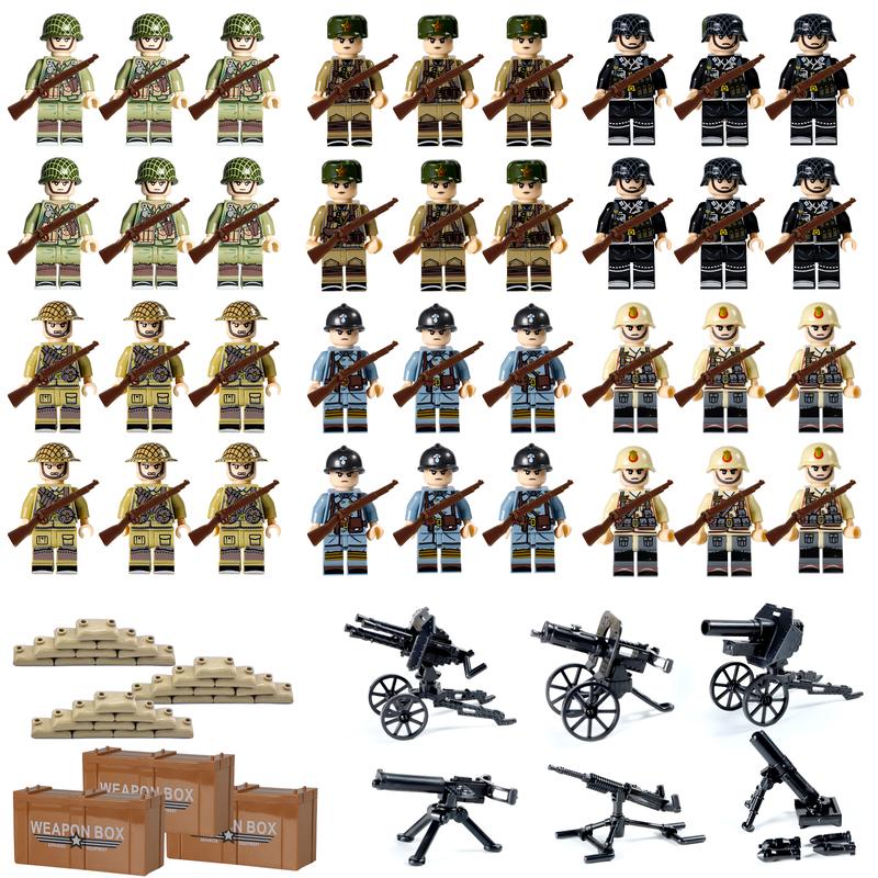 190 PCS WW2 Army Men Figures Sets | World War 2 Military Figures Pack | WW1 Soldier Building Set with Weapons and Baseplate