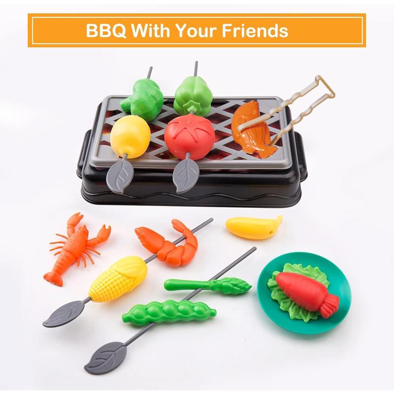 105Pcs Kids Kitchen Toy Accessories, Pretend BBQ Camping Cooking Playset, Play Pots, Pans, Utensils Cookware Toys, Play Food Set, Vegetables, Learning Gift for Girls Boys