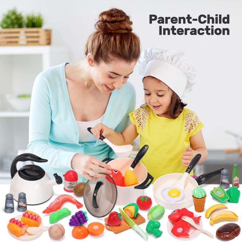 Play Kitchen Accessories Toy, Play Food Sets for Kids Kitchen, Kids Kitchen Set for Kids with Play Pots, Pans, Kids Kitchen Playset, Play Kitchen Toys for Girls Boys