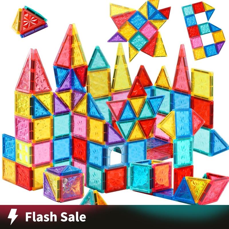 Crystal Magnetic Tiles for Kids - STEM Educational Magnet Building Blocks Set, 4D Diamond Cut Design