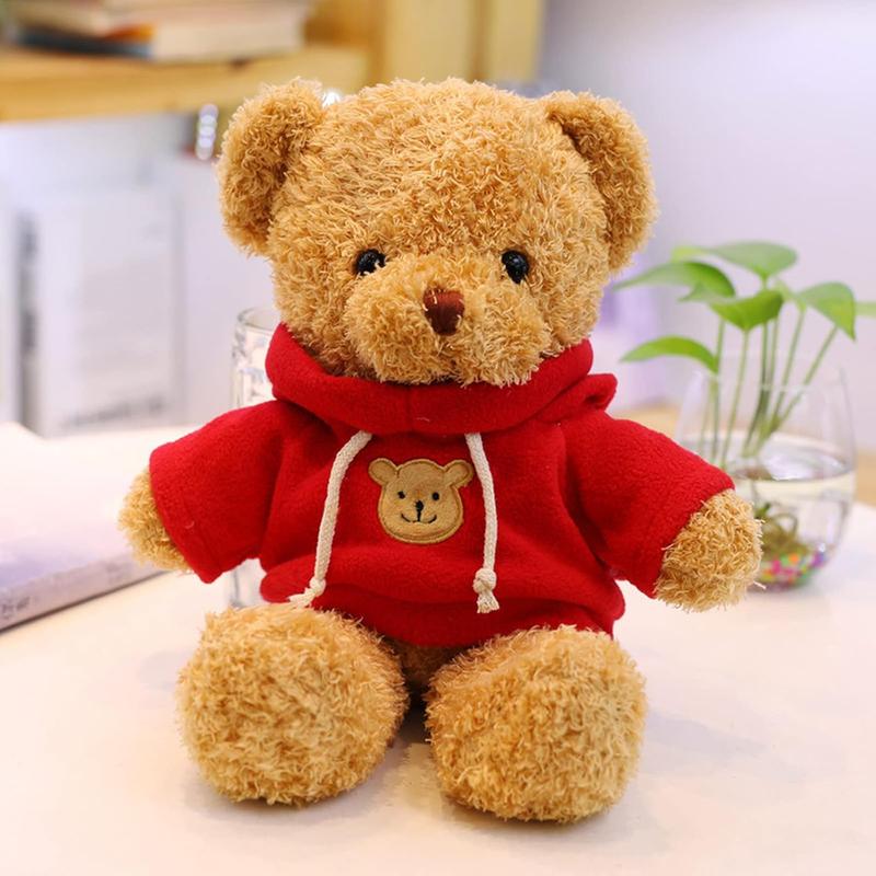 11.8 inches Teddy Bear Stuffed  Soft Plush Cute Teddy Bear with Hoodie Doll for Boys Girls (Red)