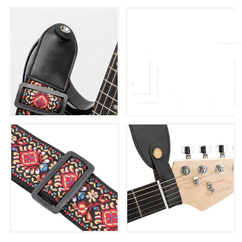 Boho Style Guitar Strap (10pcs), Guitar Straps with 3 Pick Holder, Strap Button Headstock Adaptor, Strap Lock & 5 Guitar Pick for Electric Acoustic Guitar