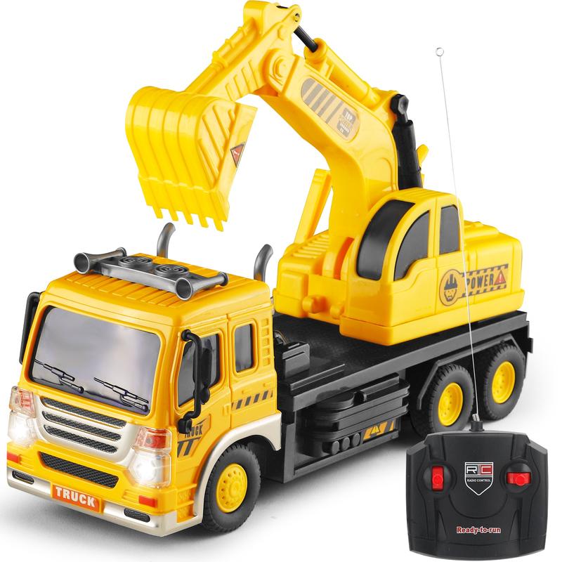 Remote Control Garbage Truck and Excavator Toys, Waste Management RC Car and Beginner Construction Playset with LED Lights