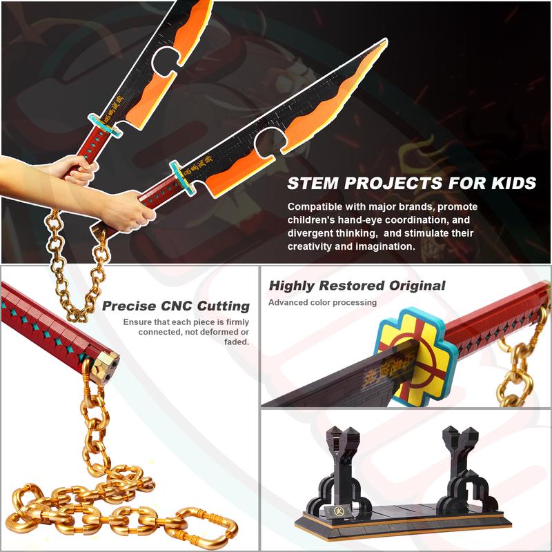 66013,1479 Pieces,DemonSlaye Building Block Set,82in Double Blade Tengen Uzui Toy Building Brick with Stand,Handmade Cosplay Anime Toy Set for Collecting and Gifting Model for Anime fans,Home Decoration,For aged 12 and above,Stress relief toy