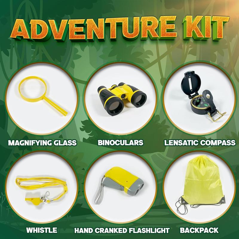 Outdoor Adventure Toys Kit Small Discoverer Set Binoculars Kids Magnifying Glass Compass Flashlight and Whistles for Boys and Girls Attractive Kids