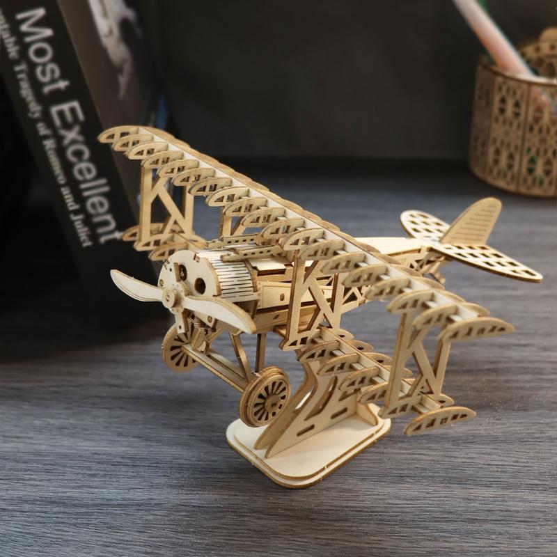 3D Wooden Puzzle Wood DIY Craft  Bi-Plane Model kits Handmade Gifts