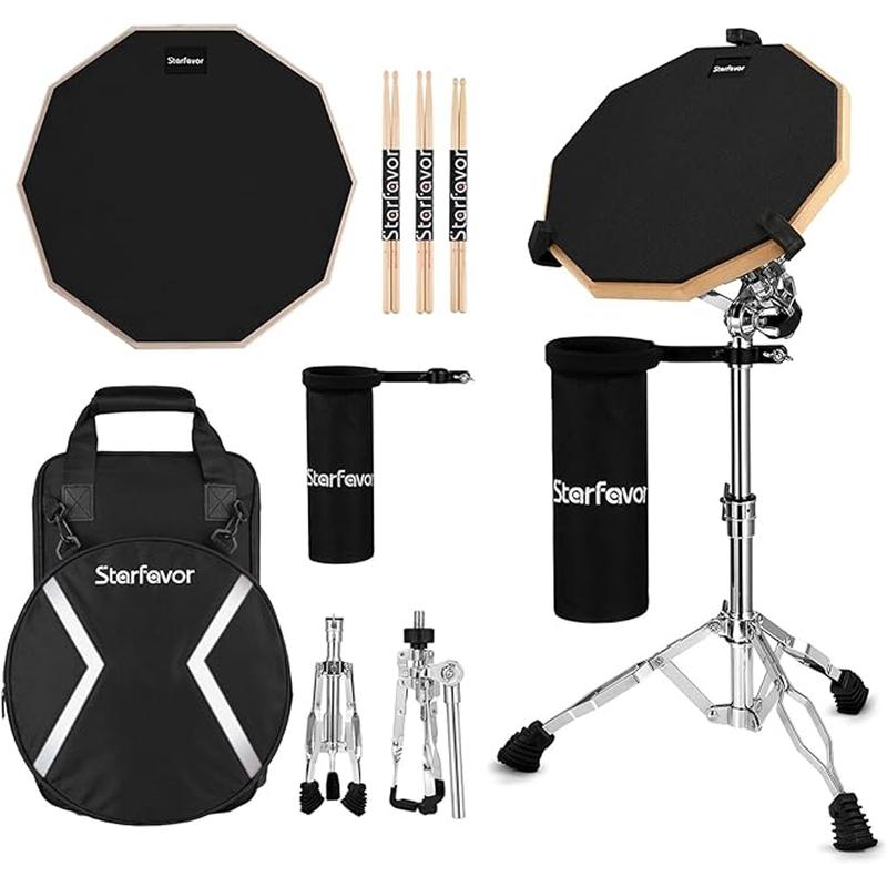 Starfavor Drum Practice Pad Beginner's Kit, 12-Inch Double-Sided Silent Pad with Stand, Drum Sticks, Drum Stick Holder, Carrying Bag