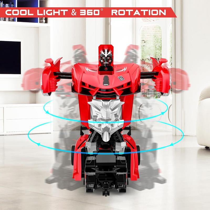 Remote Control Car, Toy for 3-8 Year Old Boys, 360 Rotating RC Deformation Robot Car Toy with LED Light, Transform Robot RC Car Age 3 4 5 6 7 8-12 Years Old for Kids, Boys Girls Birthday Gifts (Red)