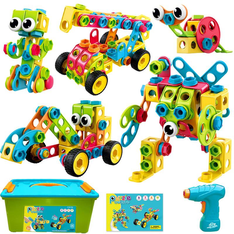 AFUNX 195 PCS Educational STEM Toys for Boys and Girls, Construction Building Blocks Toy Sets for Kids Creative Activities Games with Storage Box building  kits construction toy