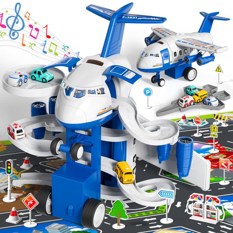 Flying Toys Multifuntional Airplane Toyset with Road Signs, Inertial Cars & Map