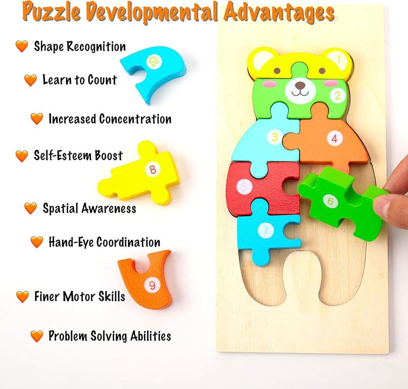 Wooden Toddler Puzzles for Kids Ages 2-4,  Toys for 3 Year Old, Animal Toddler Toys Ages, 4-Pack Learning Toddler Puzzle