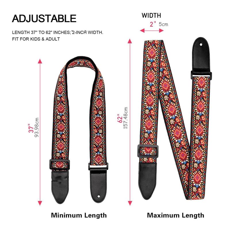 Boho Style Guitar Strap (10pcs), Guitar Straps with 3 Pick Holder, Strap Button Headstock Adaptor, Strap Lock & 5 Guitar Pick for Electric Acoustic Guitar