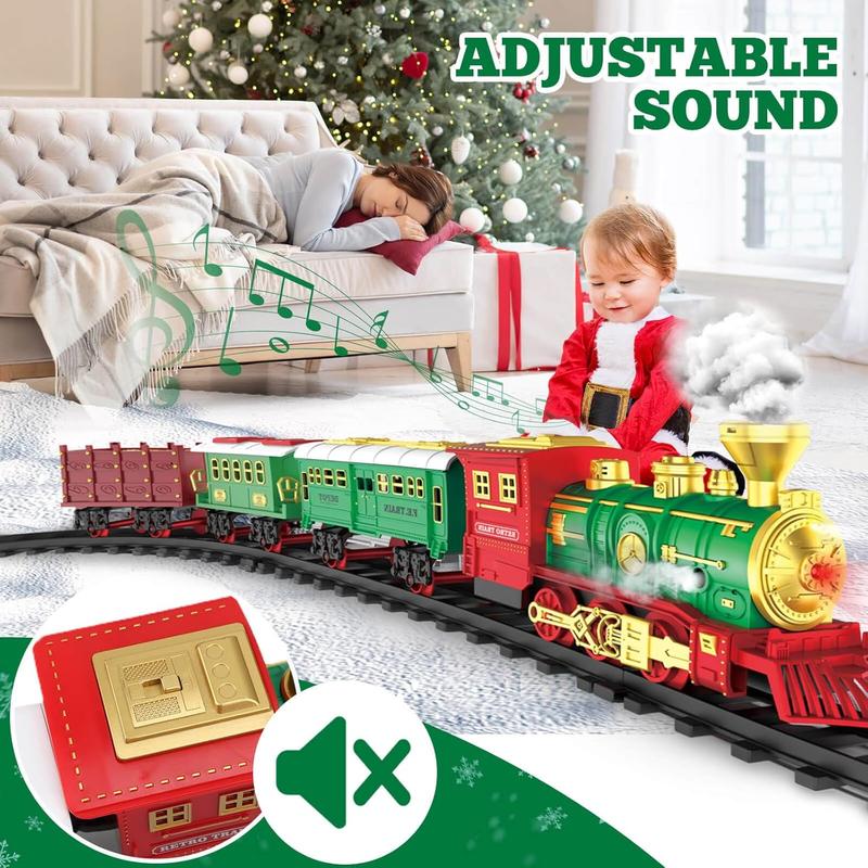 Electric Train Set with Smoke and Light for Toddlers Age 3 4 5 Year Old: Christmas Train Sets for Around The Tree with Adjustable Sound and Music Christmas Birthday Gift for Kids Age 6 7 8+