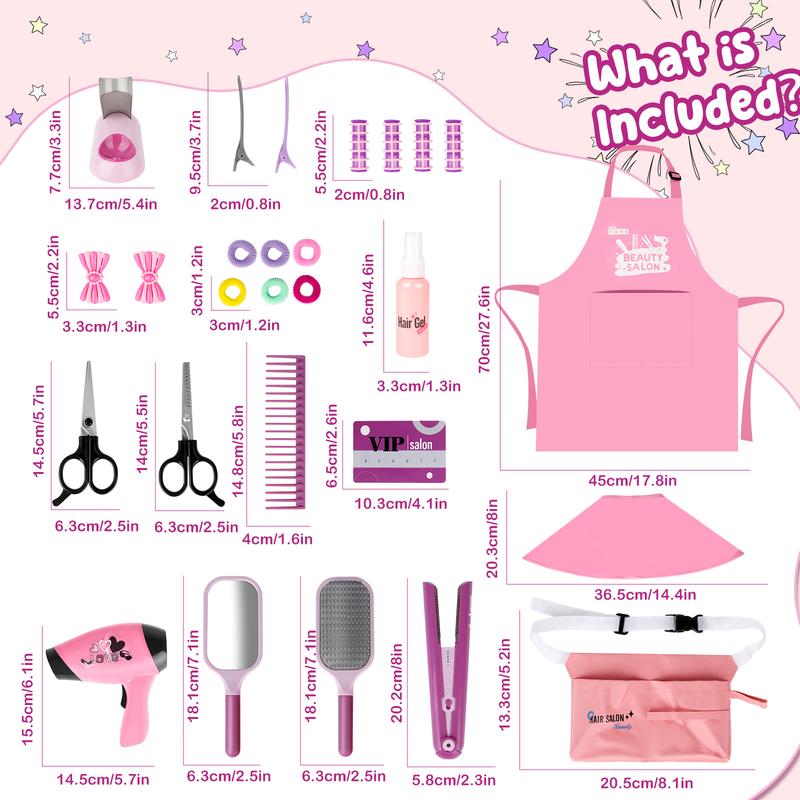 Salon Set Pretend Play Stylist Hair Cutting Kit Hairdresser Toys with Hair Dryer, Scissors, Barber Apron and Styling Accessories