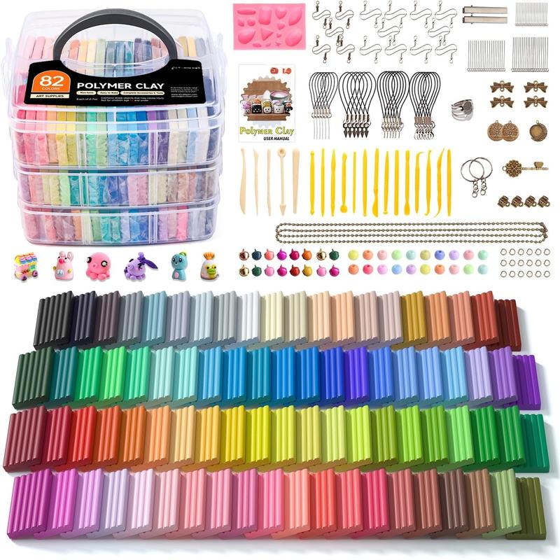 82 Colors Polymer Clay Kit with 19 Clay Tools, 16 Kinds of Accessories, , Non-Sticky, Ideal DIY  Craft Gift for  Adults