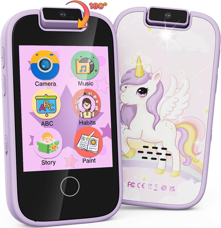 Cartoon Touchscreen Smart Toy Phone with 180° Rotatable Camera Music Games Player for Birthday Gifts Touchscreen Toy Phone