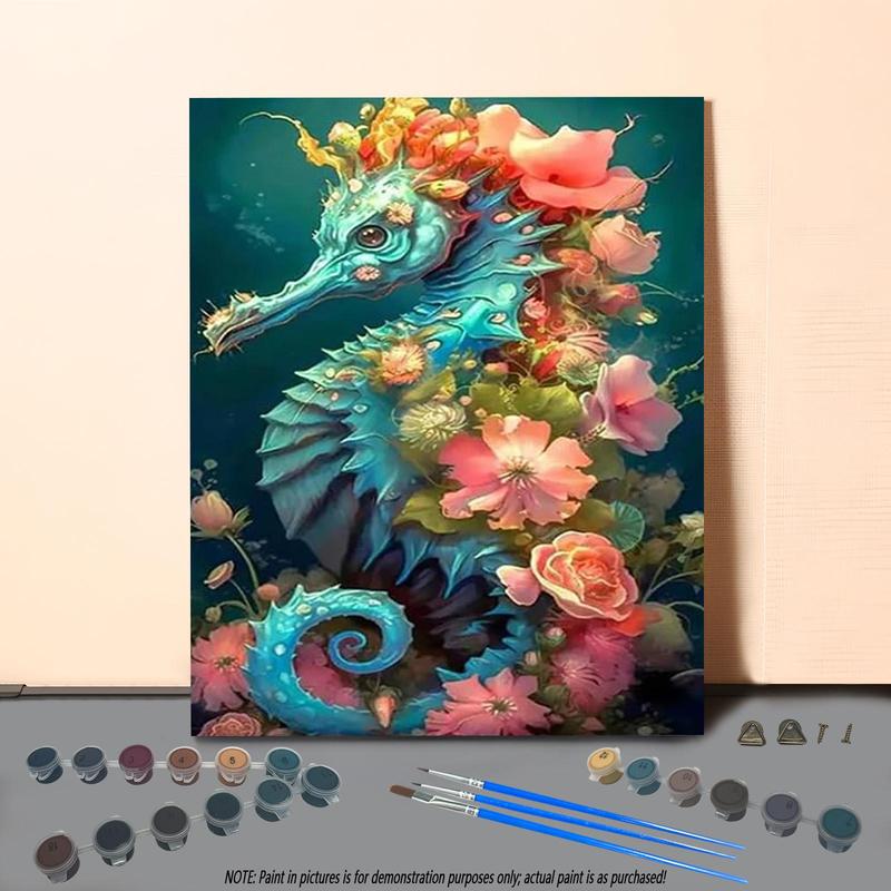 Seahorse and Flowers Pattern DIY Painting Kit without Frame, 1 Set DIY Painting Kit with Paint and Brush, Wall Art Decoration for Home Living Room Bedroom